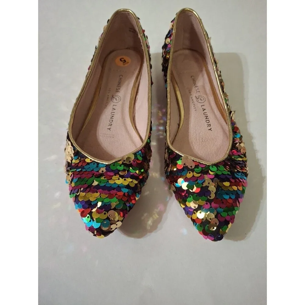 CHINESE LAUNDRY Gavin Sequin Ballet Shoes Multicolor Rainbow Size 5